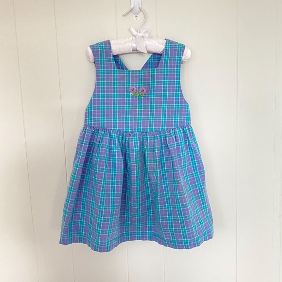 Vintage Gymboree Purple Green Plaid Jumper Dress Small
